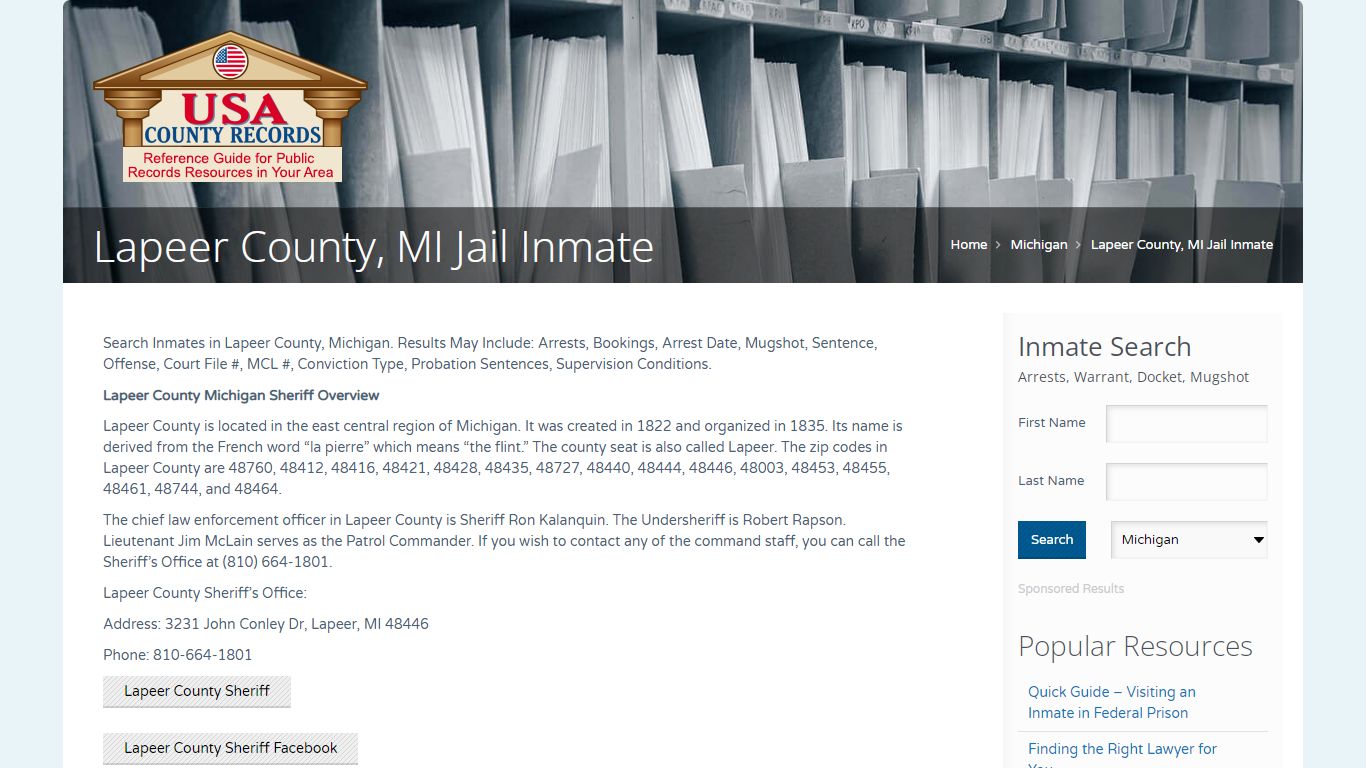 Lapeer County, MI Jail Inmate | Name Search